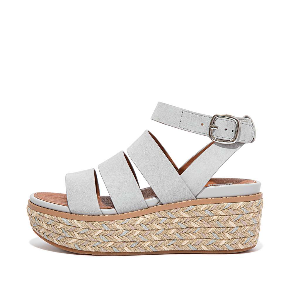 Grey Women\'s Fitflop ELOISE Espadrille Suede Wedge Sandals | NI2164039