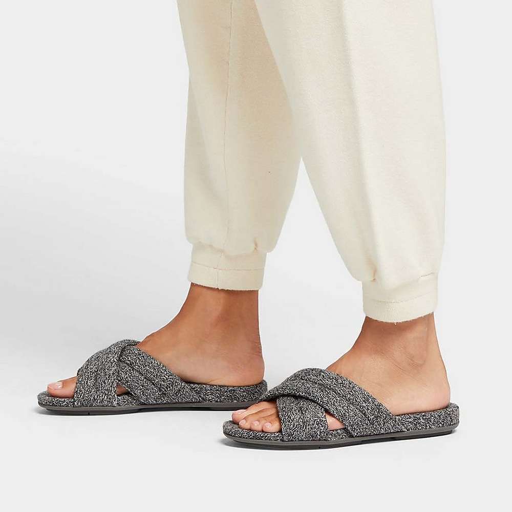 Grey Women's Fitflop GRACIE E01 Merino Wool-Mix Cross Slippers | AD6279835