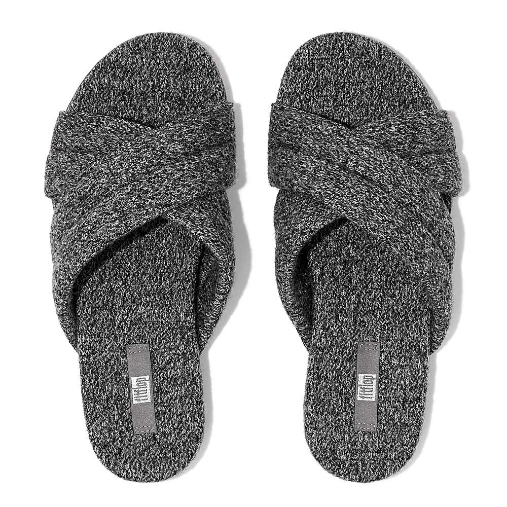 Grey Women's Fitflop GRACIE E01 Merino Wool-Mix Cross Slippers | AD6279835