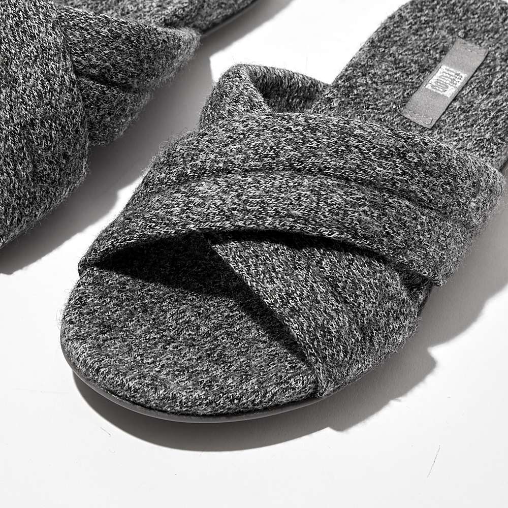 Grey Women's Fitflop GRACIE E01 Merino Wool-Mix Cross Slippers | AD6279835