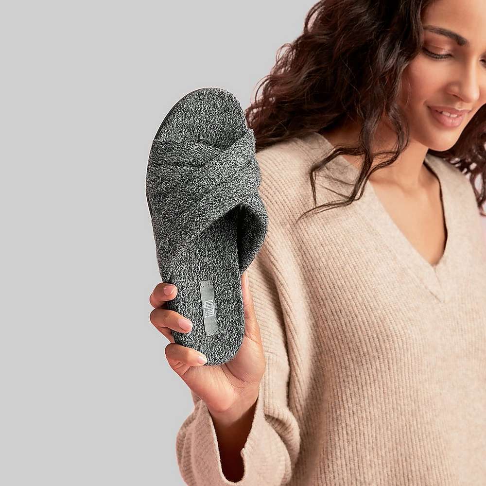 Grey Women's Fitflop GRACIE E01 Merino Wool-Mix Cross Slippers | AD6279835