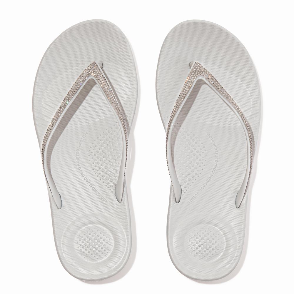 Grey Women's Fitflop IQUSHION Sparkle Ergonomic Flip Flops | HP7285490