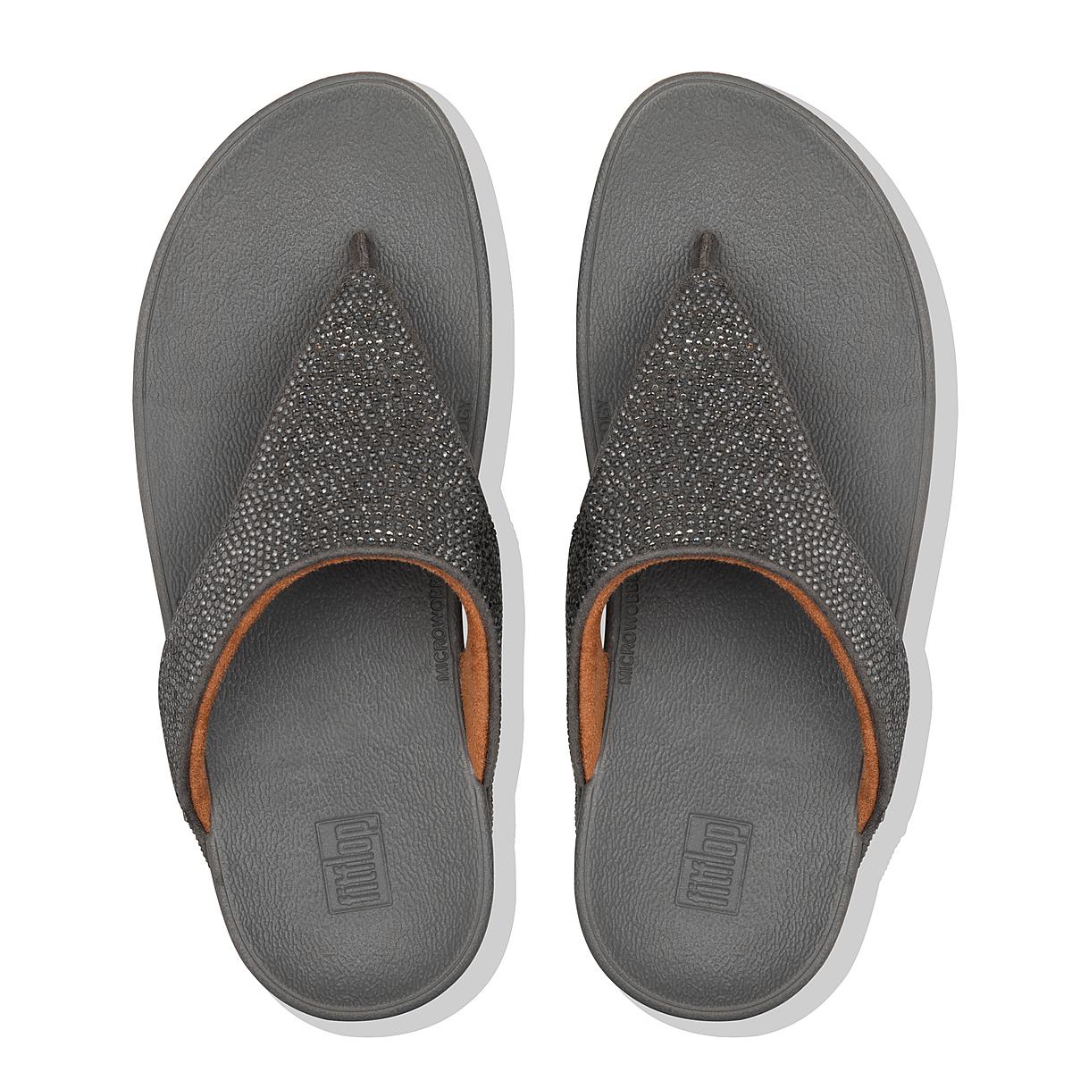 Grey Women's Fitflop LOTTIE Shimmercrystal Toe-Post Sandals | JM3982047