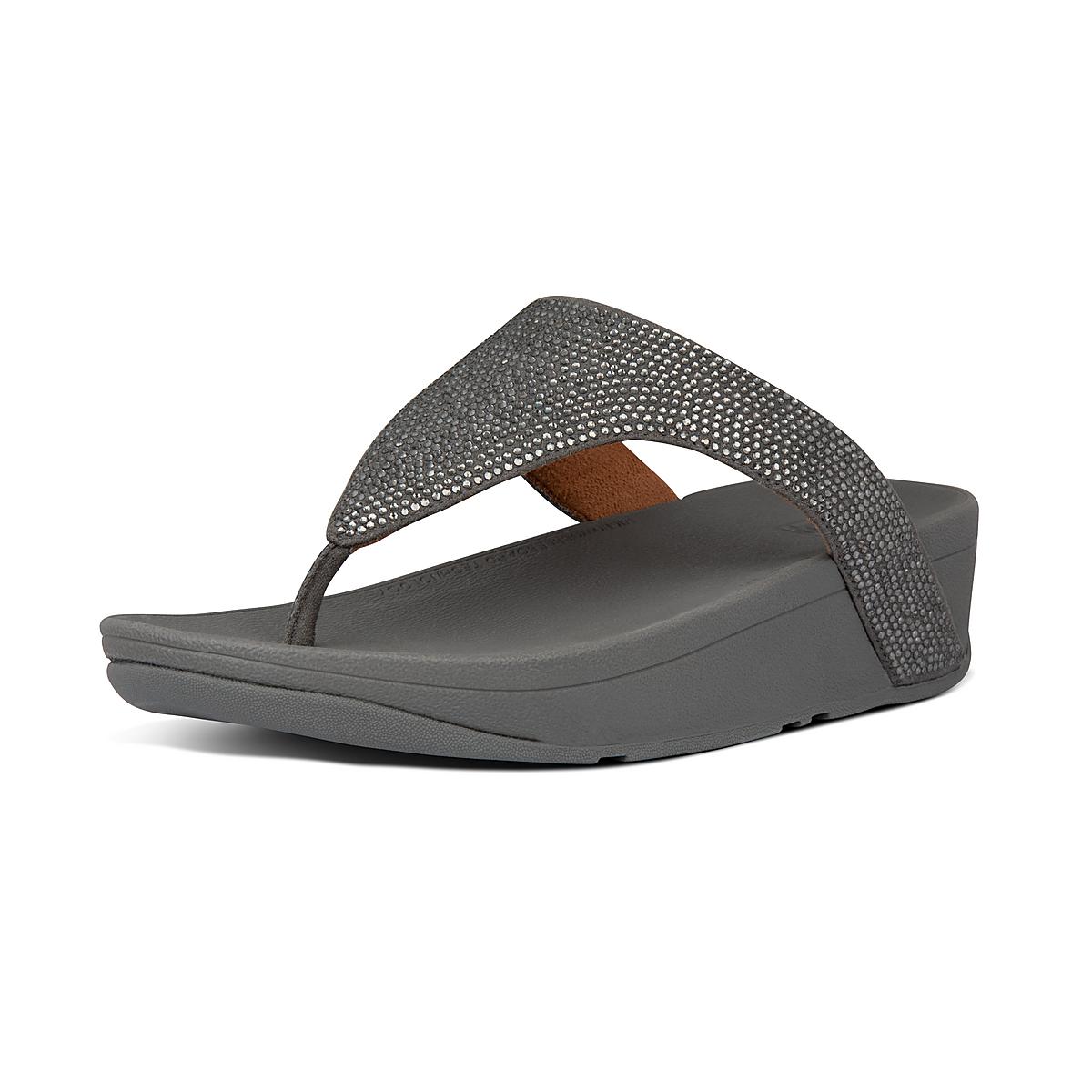 Grey Women's Fitflop LOTTIE Shimmercrystal Toe-Post Sandals | JM3982047