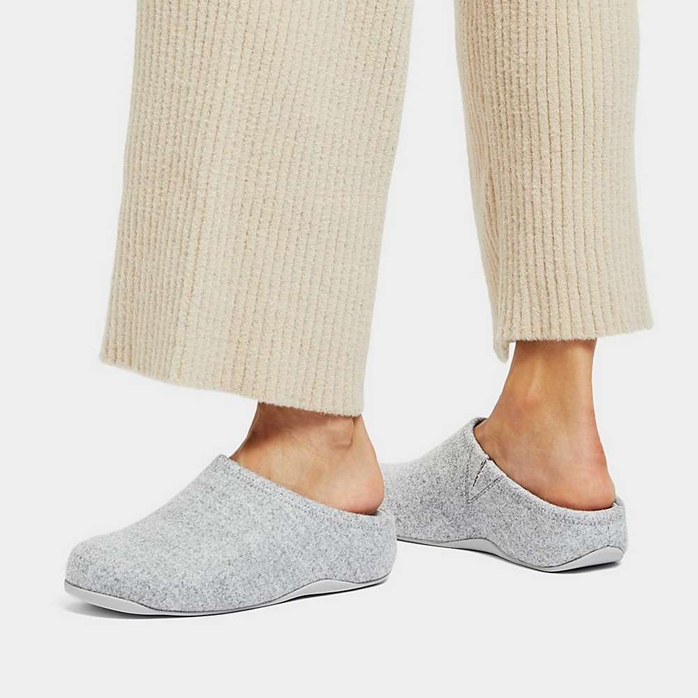 Grey Women's Fitflop SHUV Cushy Felt Clog Slippers | AY1386420