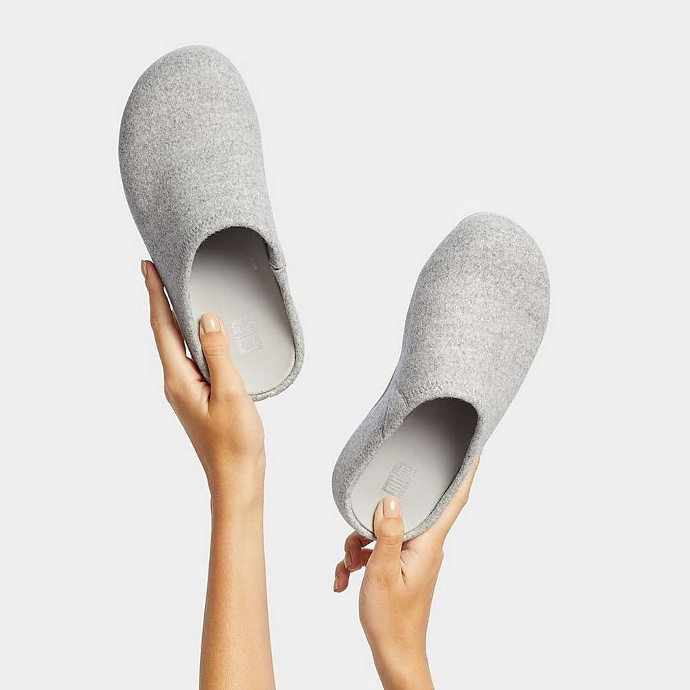 Grey Women's Fitflop SHUV Cushy Felt Clog Slippers | AY1386420