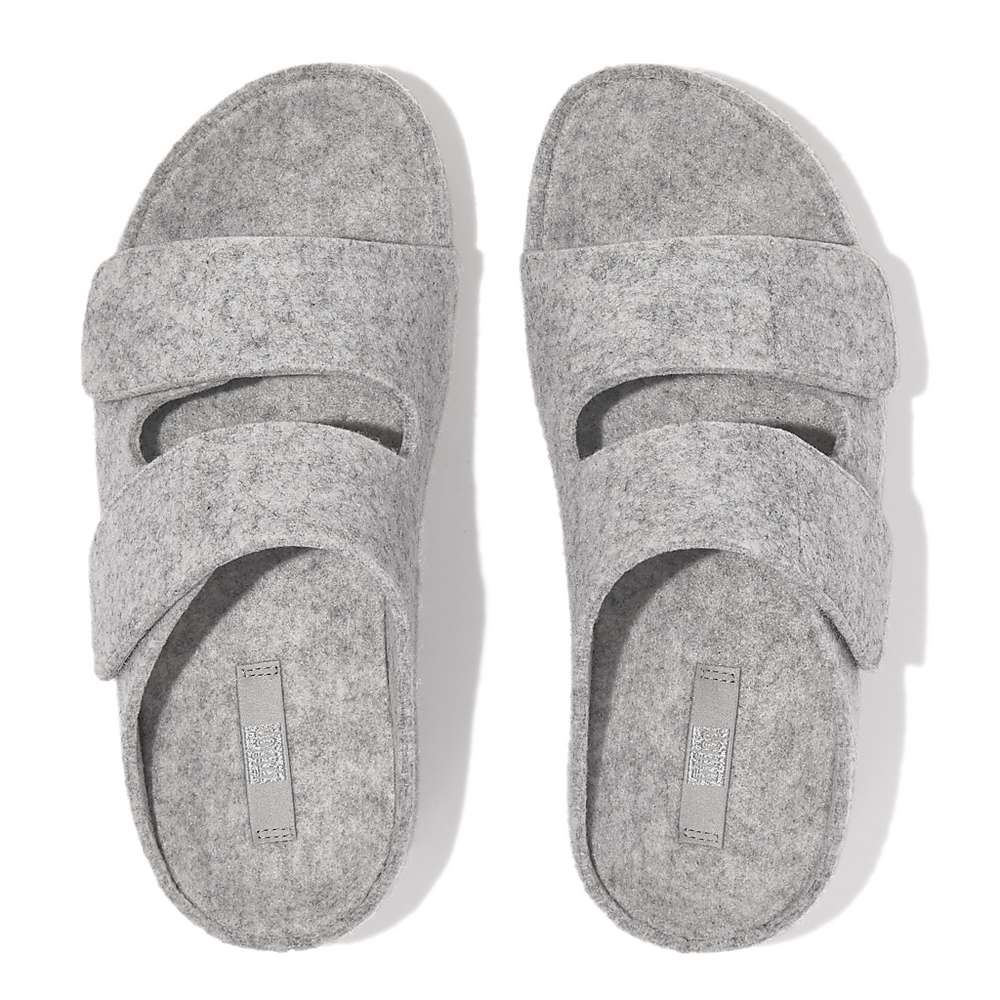 Grey Women's Fitflop SHUV E01 Adjustable Two-Bar Felt Slides Sandals | QD9560321