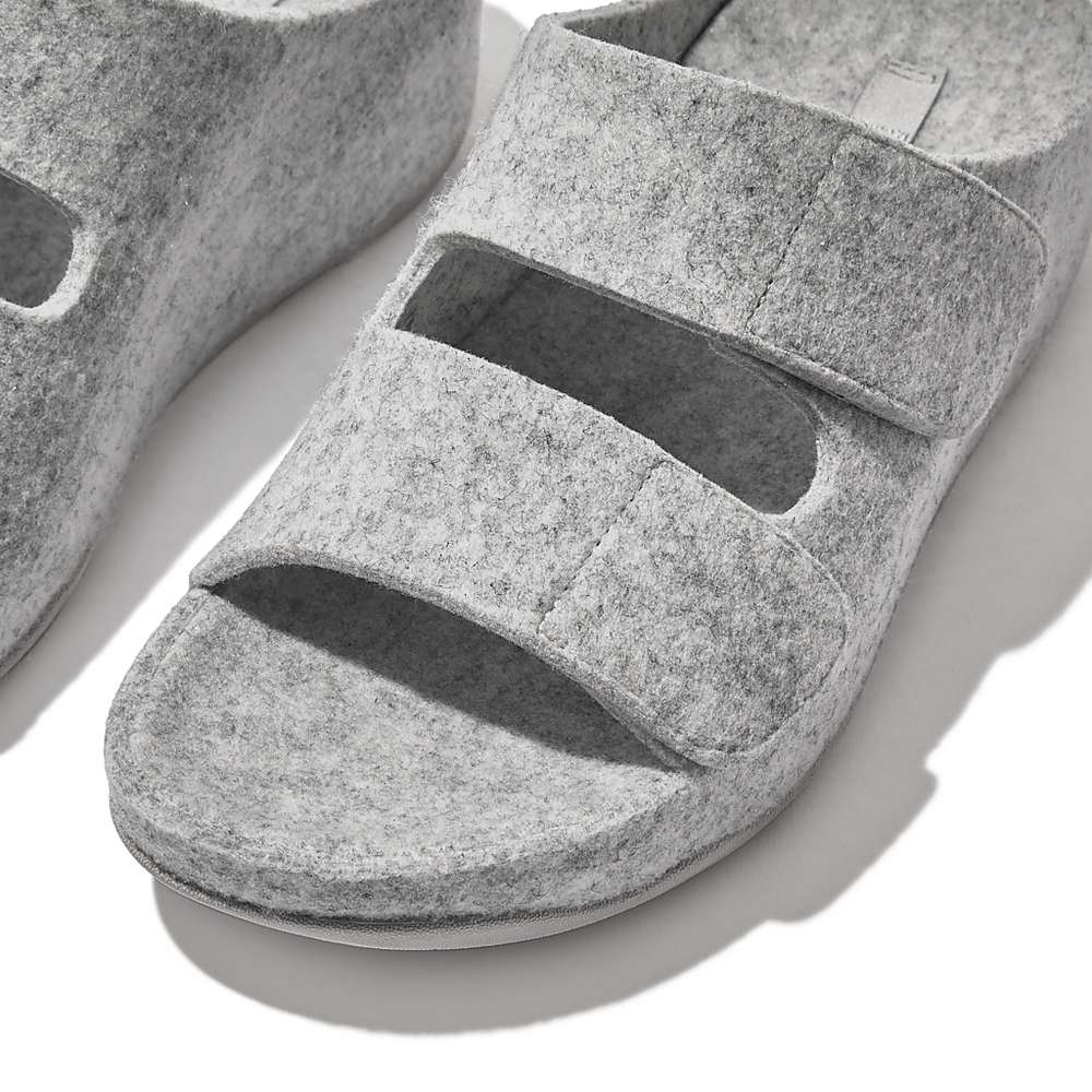 Grey Women's Fitflop SHUV E01 Adjustable Two-Bar Felt Slides Sandals | QD9560321