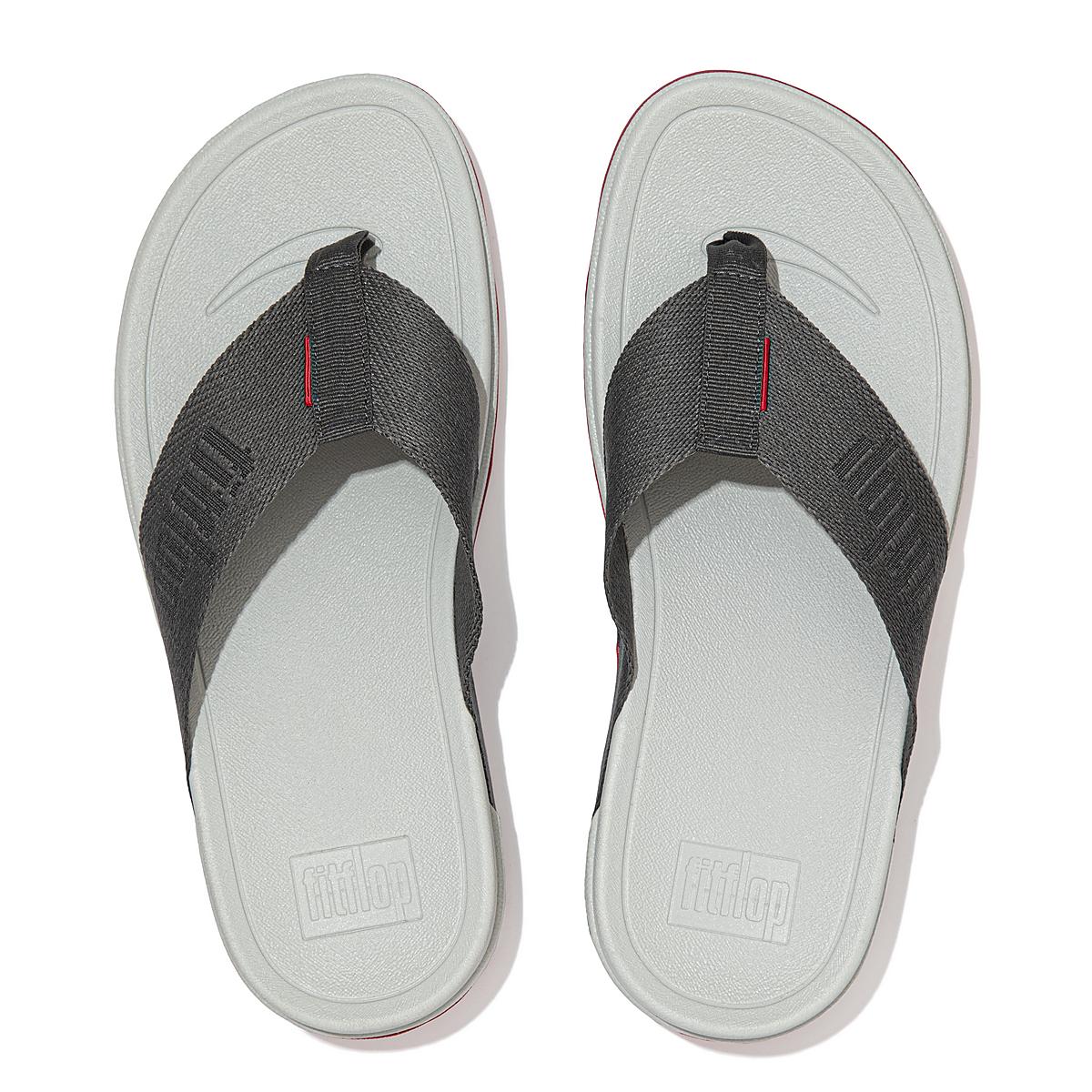 Grey Women's Fitflop SURFA Woven-Logo Toe-Post Sandals | YF0874561