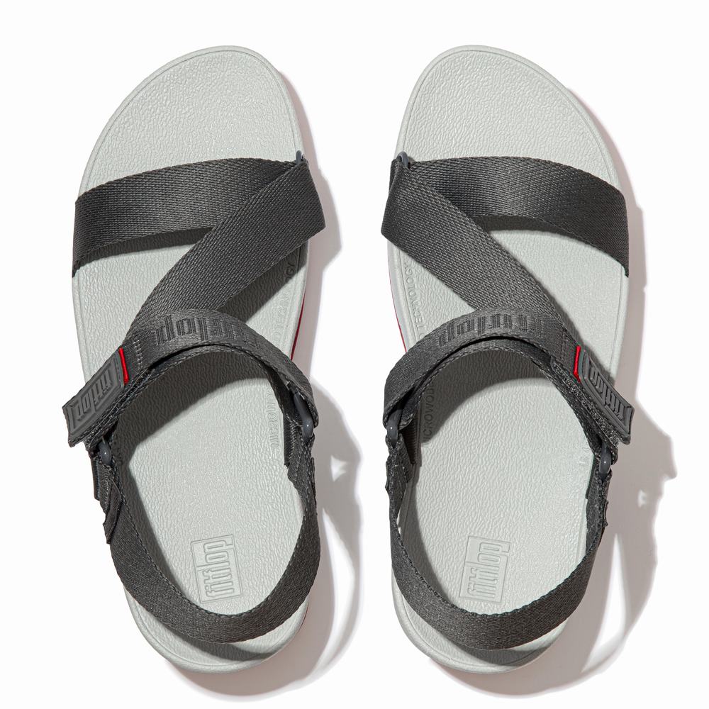 Grey Women's Fitflop SURFA Woven-Logo Z-Strap Sandals | AF0231947