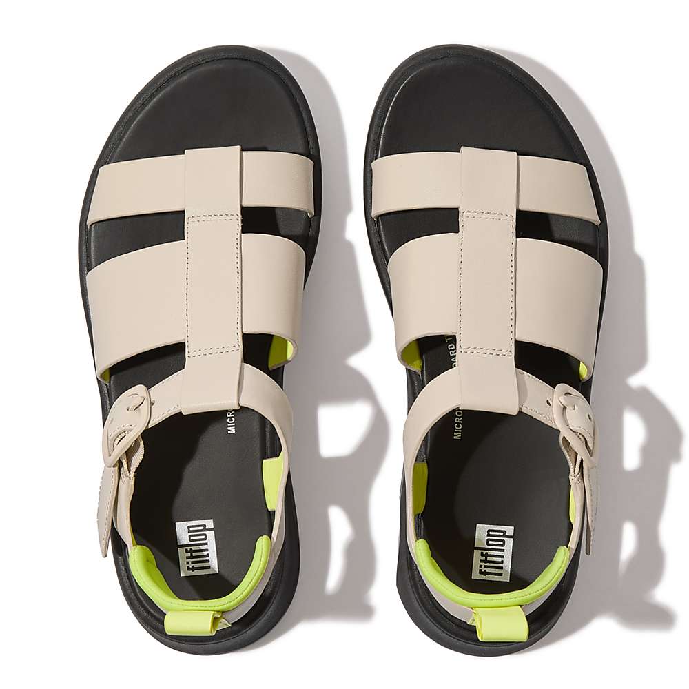 Grey/Yellow Women's Fitflop F-MODE Neon-Pop Leather Flatform Fisherman Sandals | MI0759234