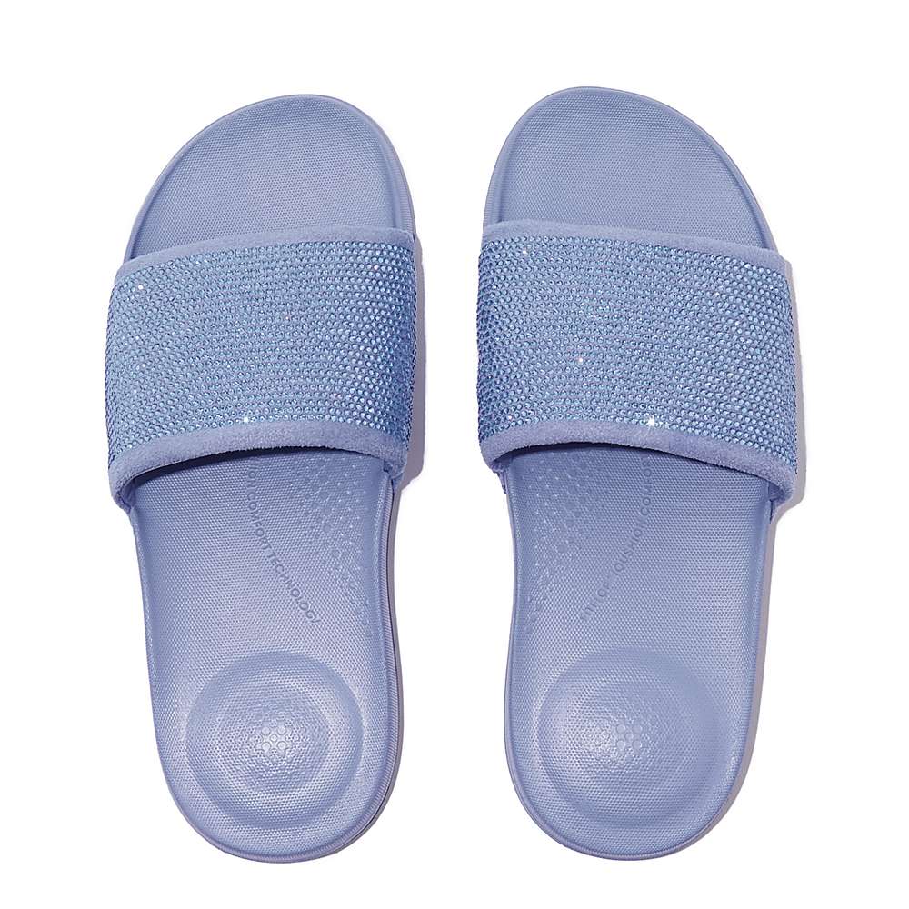 Lavender Women's Fitflop IQUSHION Water-Resistant Crystal Slides | SP7954326