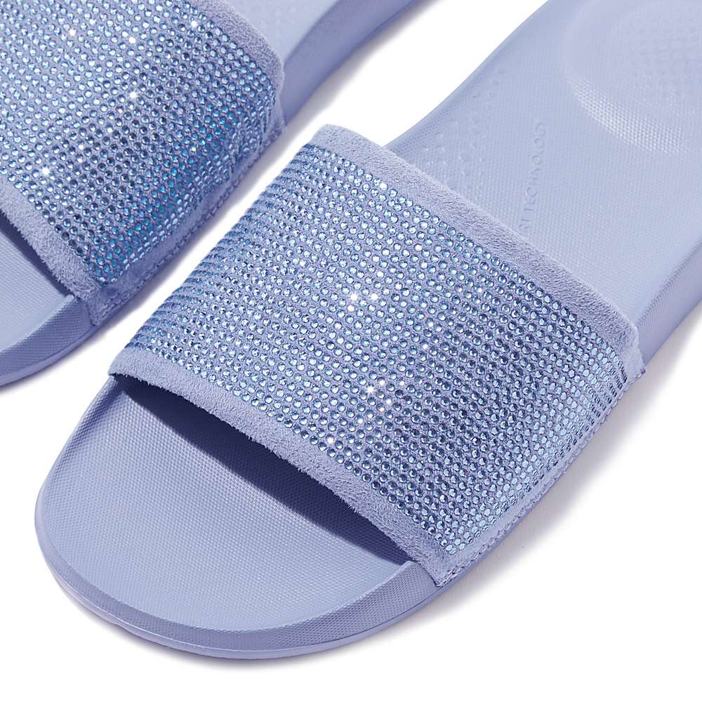 Lavender Women's Fitflop IQUSHION Water-Resistant Crystal Slides | SP7954326