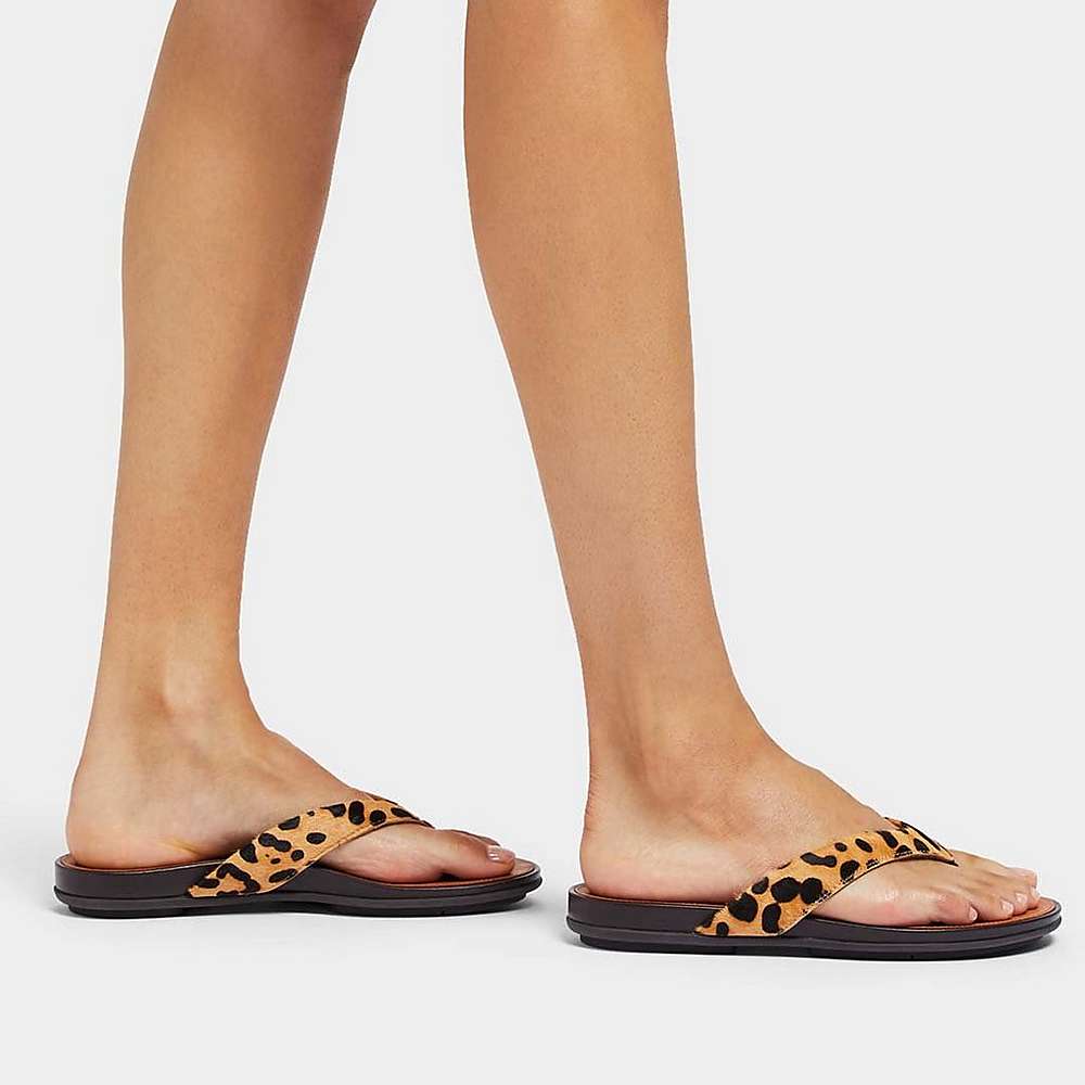 Leopard Women's Fitflop GRACIE Leopard-Print Leather Flip Flops | ST7296153