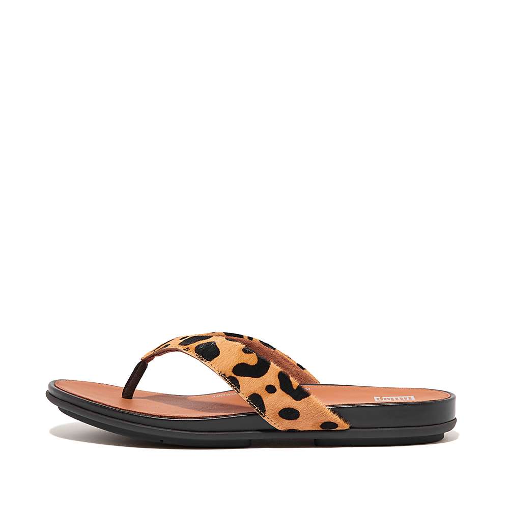 Leopard Women\'s Fitflop GRACIE Leopard-Print Leather Flip Flops | ST7296153