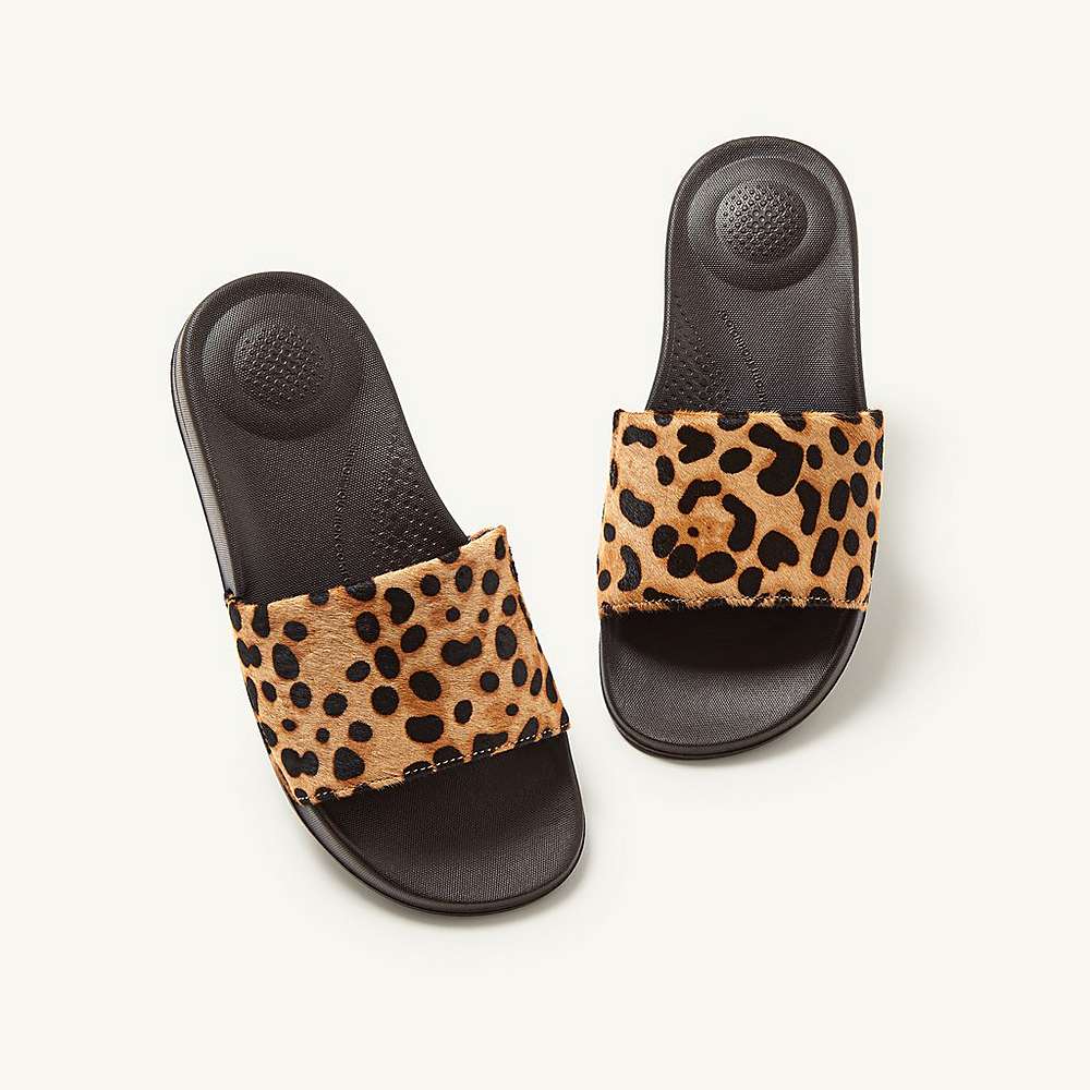 Leopard Women's Fitflop IQUSHION Leopard-Print Leather Slides Slides | JC5923170