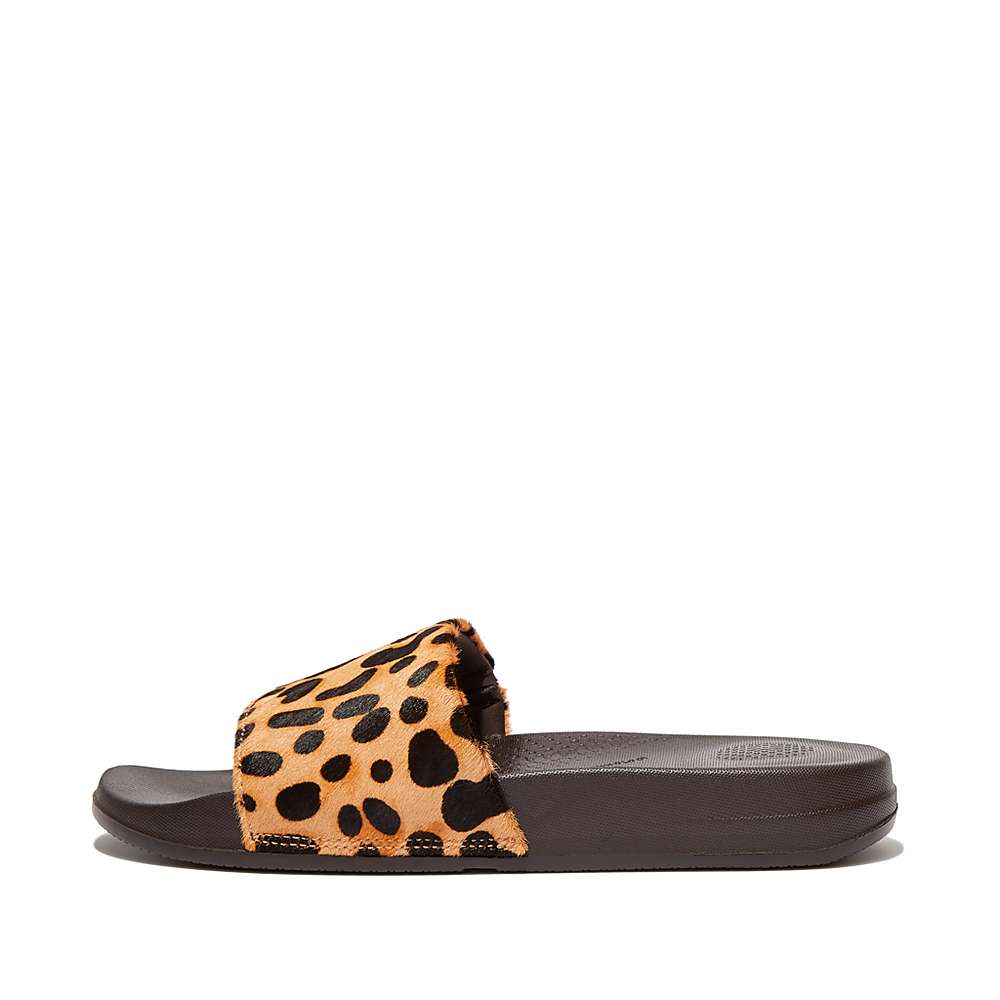 Leopard Women\'s Fitflop IQUSHION Leopard-Print Leather Slides Slides | JC5923170