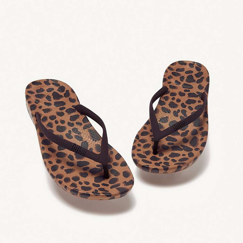 Leopard Women's Fitflop IQUSHION Leopard-Print Flip Flops | RS7940185