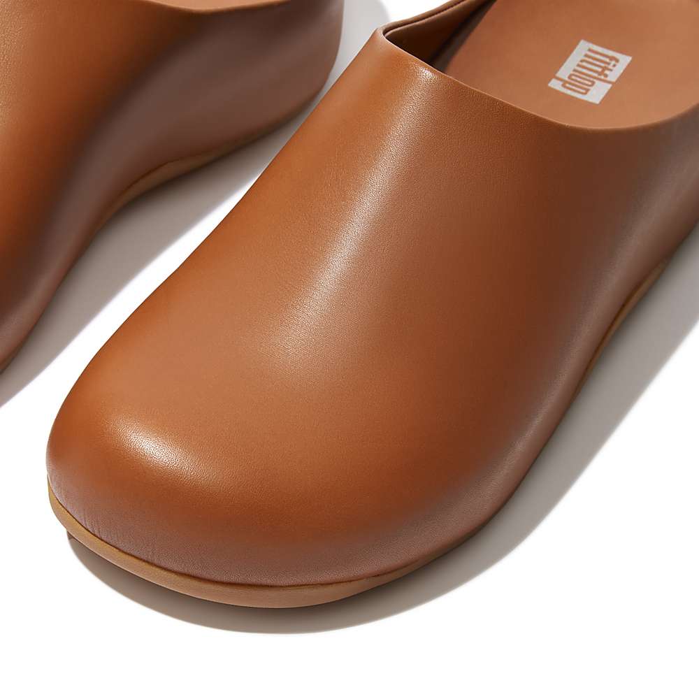 Light Brown Men's Fitflop SHUV Leather Clogs | TB8924031