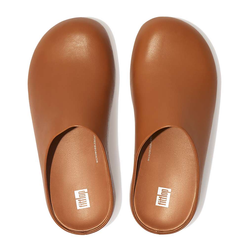 Light Brown Men's Fitflop SHUV Leather Clogs | TB8924031