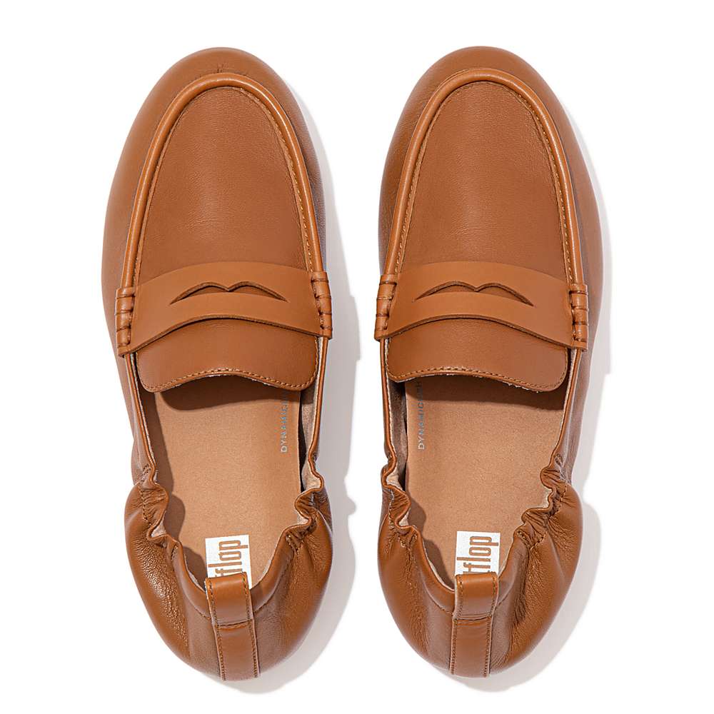 Light Brown Women's Fitflop ALLEGRO Leather Penny Loafers | PO3918456