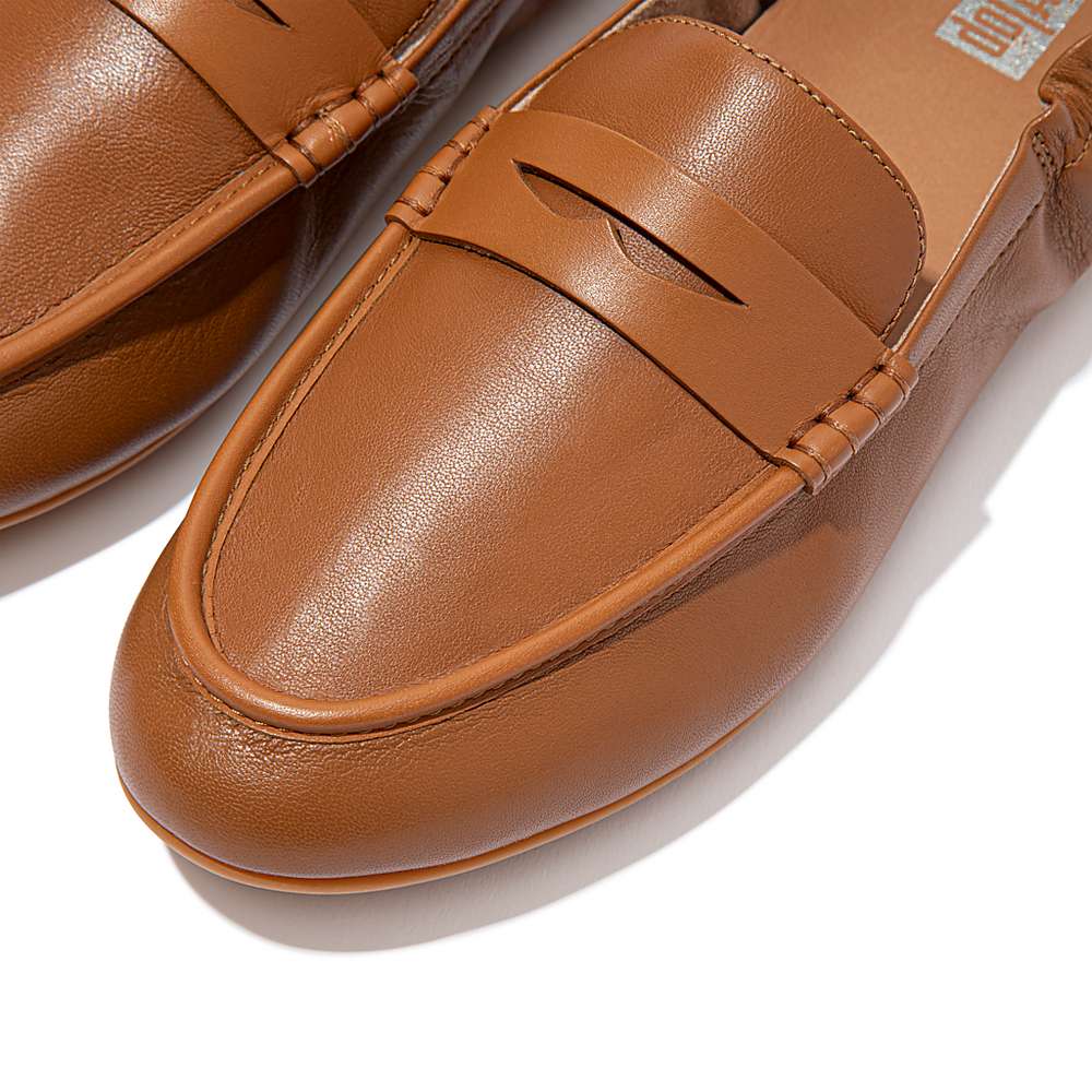 Light Brown Women's Fitflop ALLEGRO Leather Penny Loafers | PO3918456