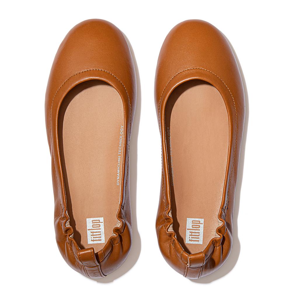 Light Brown Women's Fitflop ALLEGRO Soft Leather Ballet Flats | PQ8193045