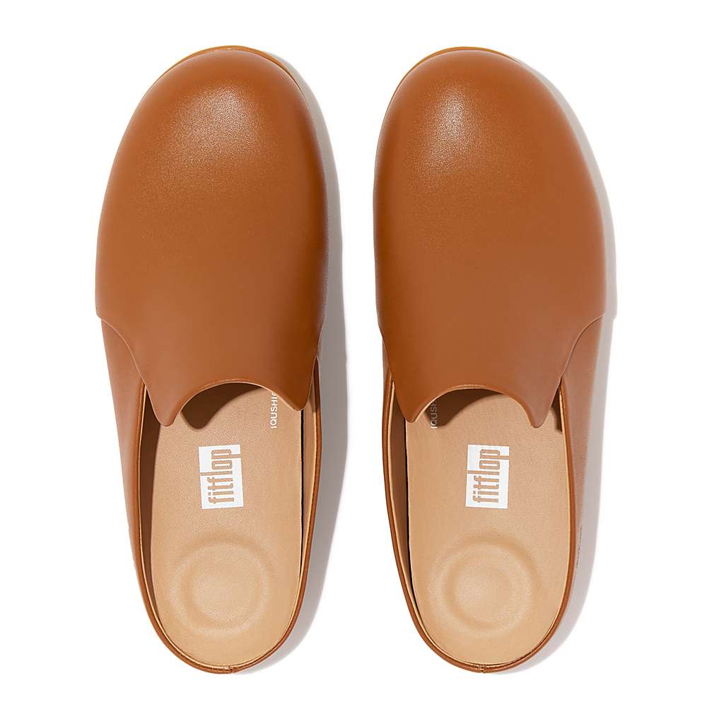 Light Brown Women's Fitflop CHRISSIE II Haus Leather Slippers | AJ0718463