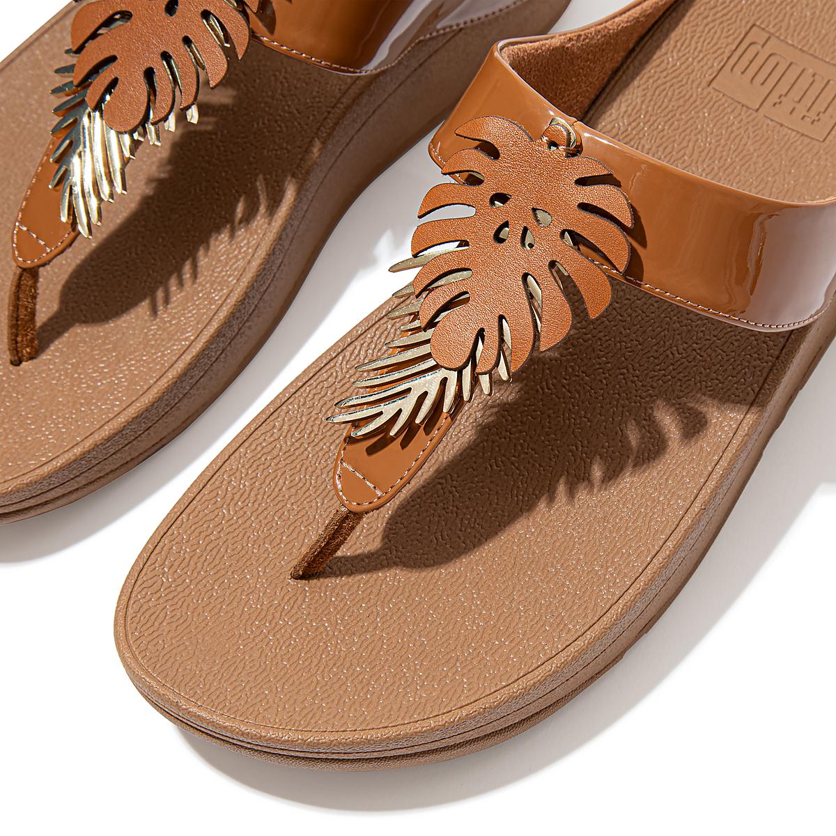 Light Brown Women's Fitflop FINO Jungle Leaf Patent Sandals | SQ5931827