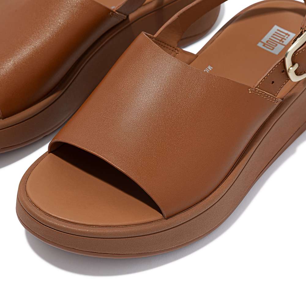 Light Brown Women's Fitflop F-MODE Leather Flatform Back-Strap Sandals | BW0169857