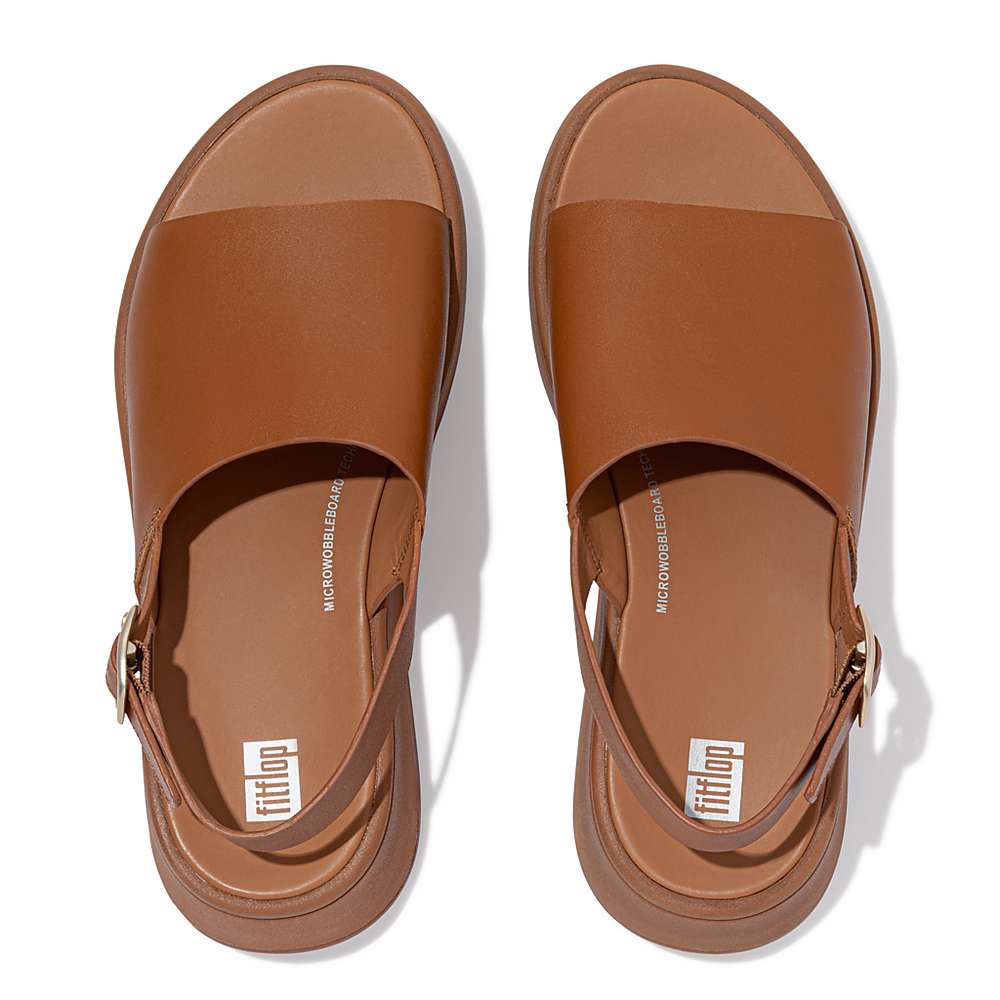 Light Brown Women's Fitflop F-MODE Leather Flatform Back-Strap Sandals | BW0169857