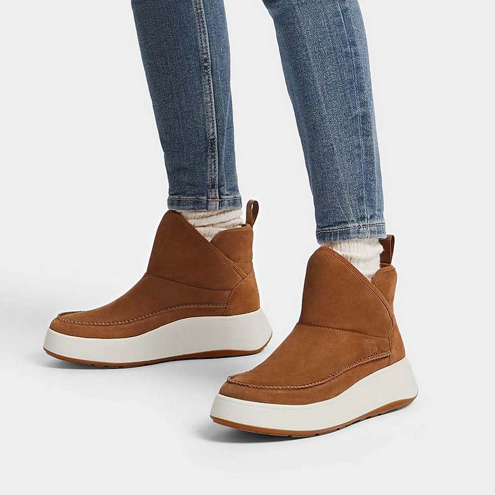 Light Brown Women's Fitflop F-MODE Nubuck-Mix Flatform Bootie Sneakers | XZ0524768