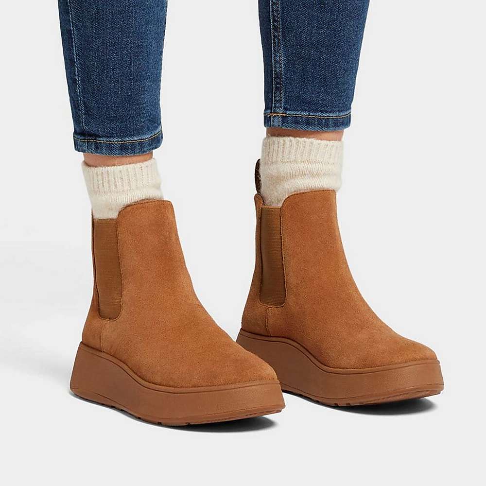 Light Brown Women's Fitflop F-MODE Suede Flatform Chelsea Boots | CO4689731