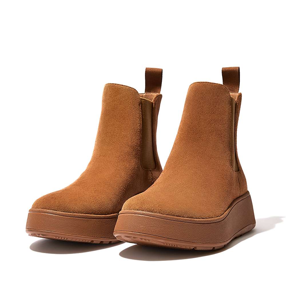 Light Brown Women's Fitflop F-MODE Suede Flatform Chelsea Boots | CO4689731