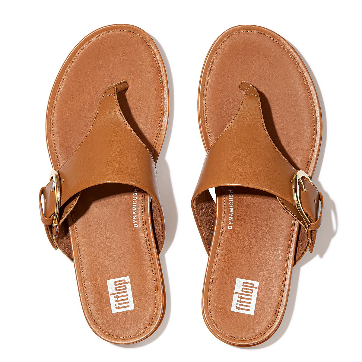 Light Brown Women's Fitflop GRACIE Buckle Leather Toe-Post Sandals | PD6185037