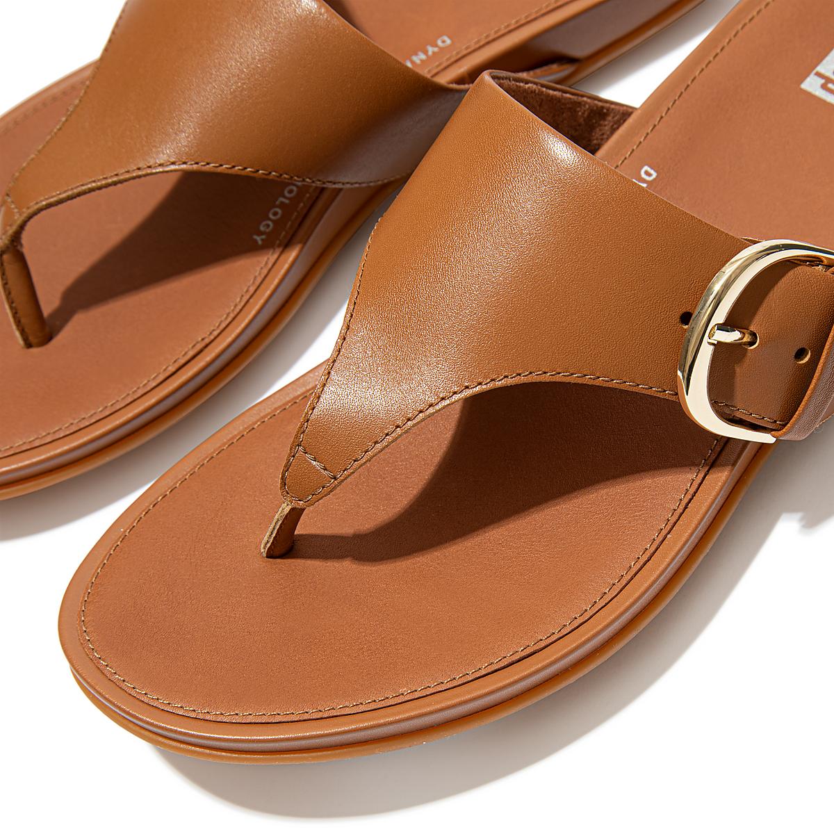 Light Brown Women's Fitflop GRACIE Buckle Leather Toe-Post Sandals | PD6185037