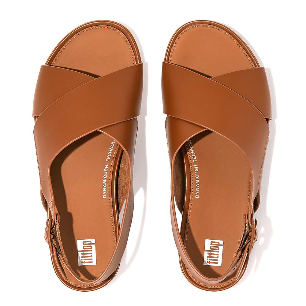 Light Brown Women's Fitflop GRACIE Leather Crisscross Sandals | IB2904531