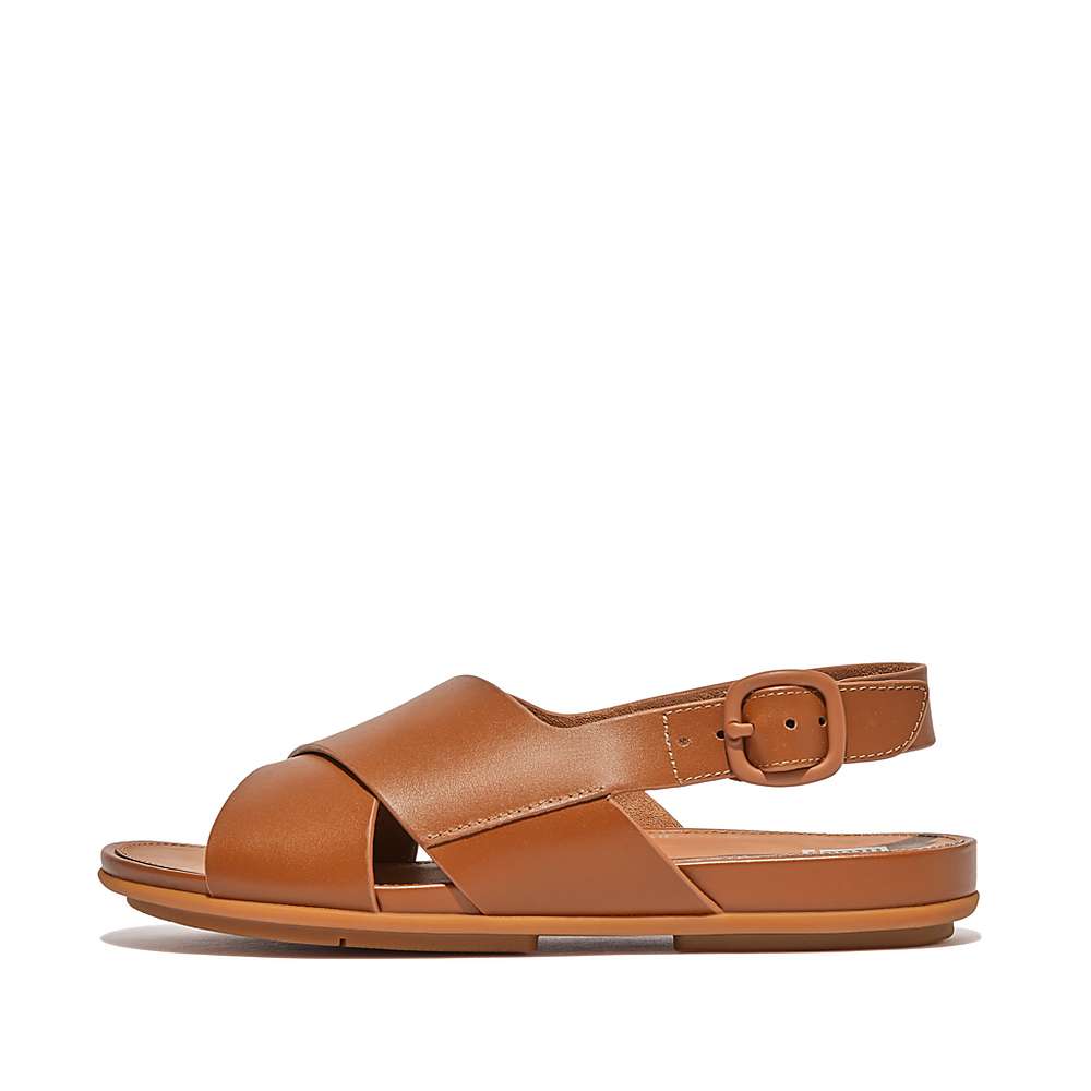 Light Brown Women\'s Fitflop GRACIE Leather Crisscross Sandals | IB2904531