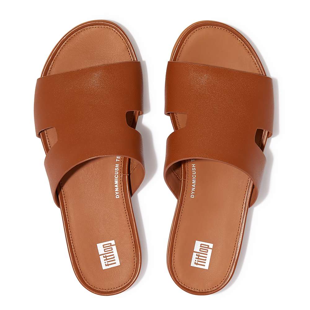 Light Brown Women's Fitflop GRACIE Leather Slides With Toe-Post Sandals | JE4982176