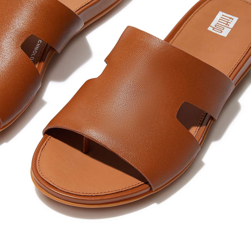 Light Brown Women's Fitflop GRACIE Leather Slides With Toe-Post Sandals | JE4982176