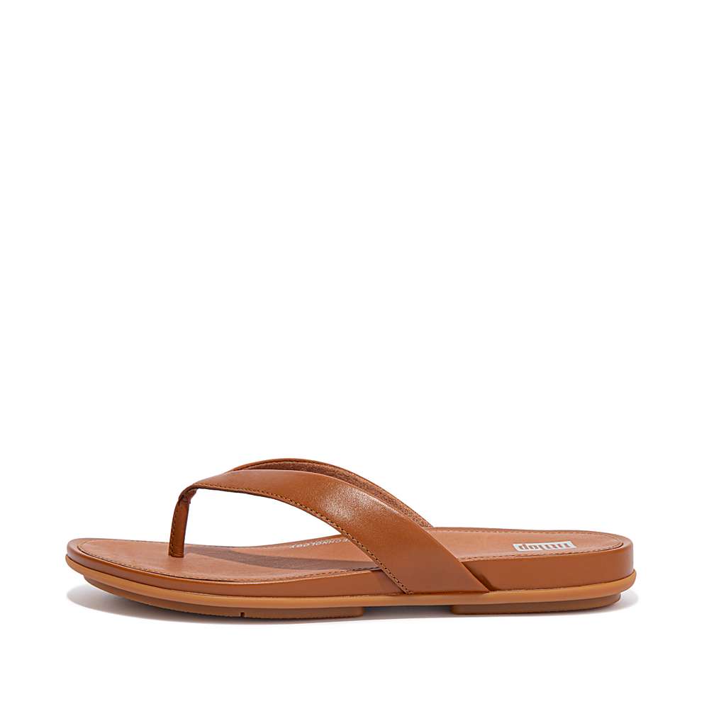 Light Brown Women\'s Fitflop GRACIE Leather Flip Flops | SP6512708