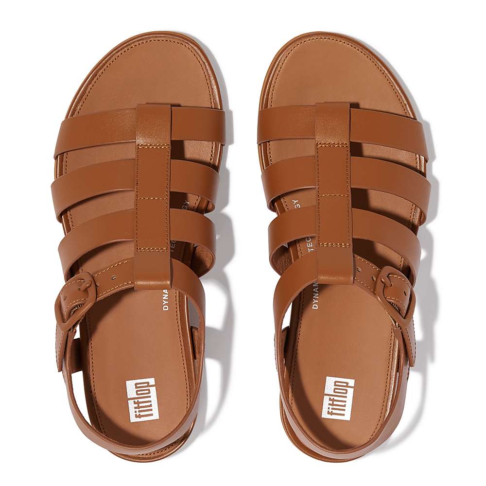 Light Brown Women's Fitflop GRACIE Matt-Buckle Leather Fisherman Sandals | JV7845920