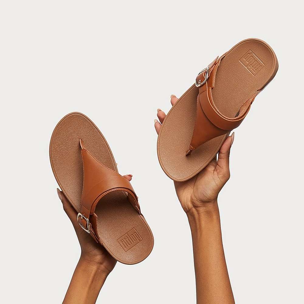 Light Brown Women's Fitflop LULU Adjustable Leather Toe-Posts Sandals | YJ1374802