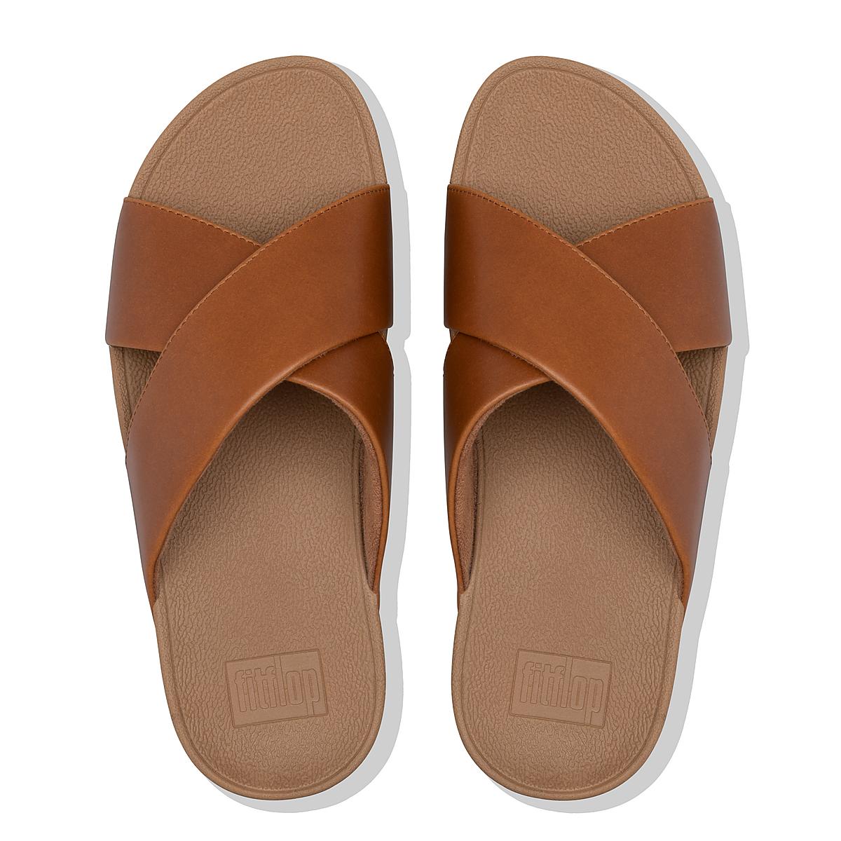 Light Brown Women's Fitflop LULU Leather Cross Slides Sandals | QJ6912074