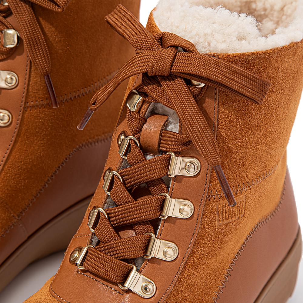 Light Brown Women's Fitflop MUKLUK Shearling-Lined Laced Ankle Boots | BJ7908635