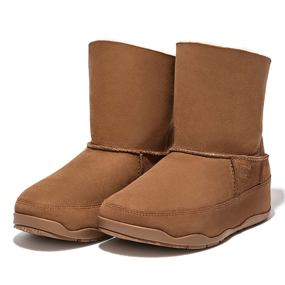 Light Brown Women's Fitflop Original MUKLUK SHORTY Double-Faced Shearling Ankle Boots | KM6734180