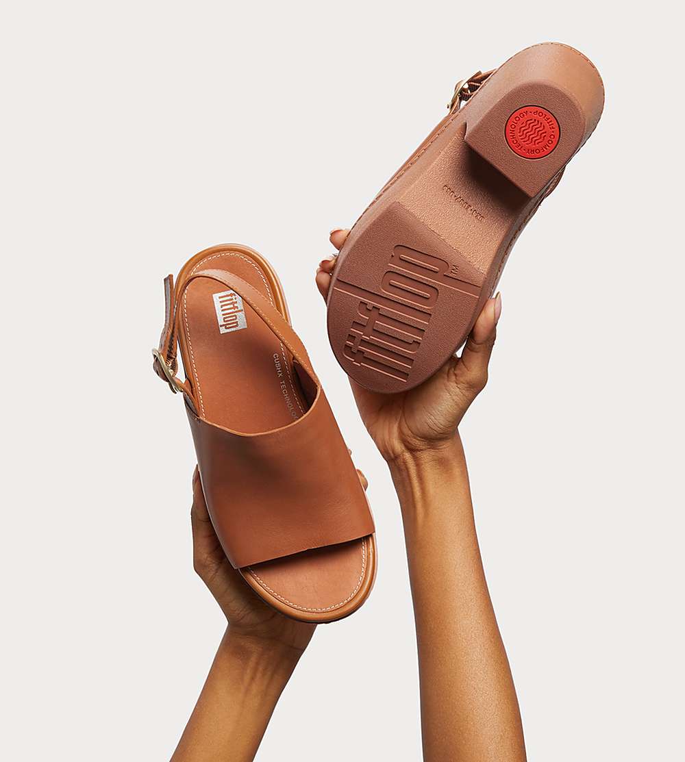 Light Brown Women's Fitflop PILAR Leather Platform Sandals | TZ1524086