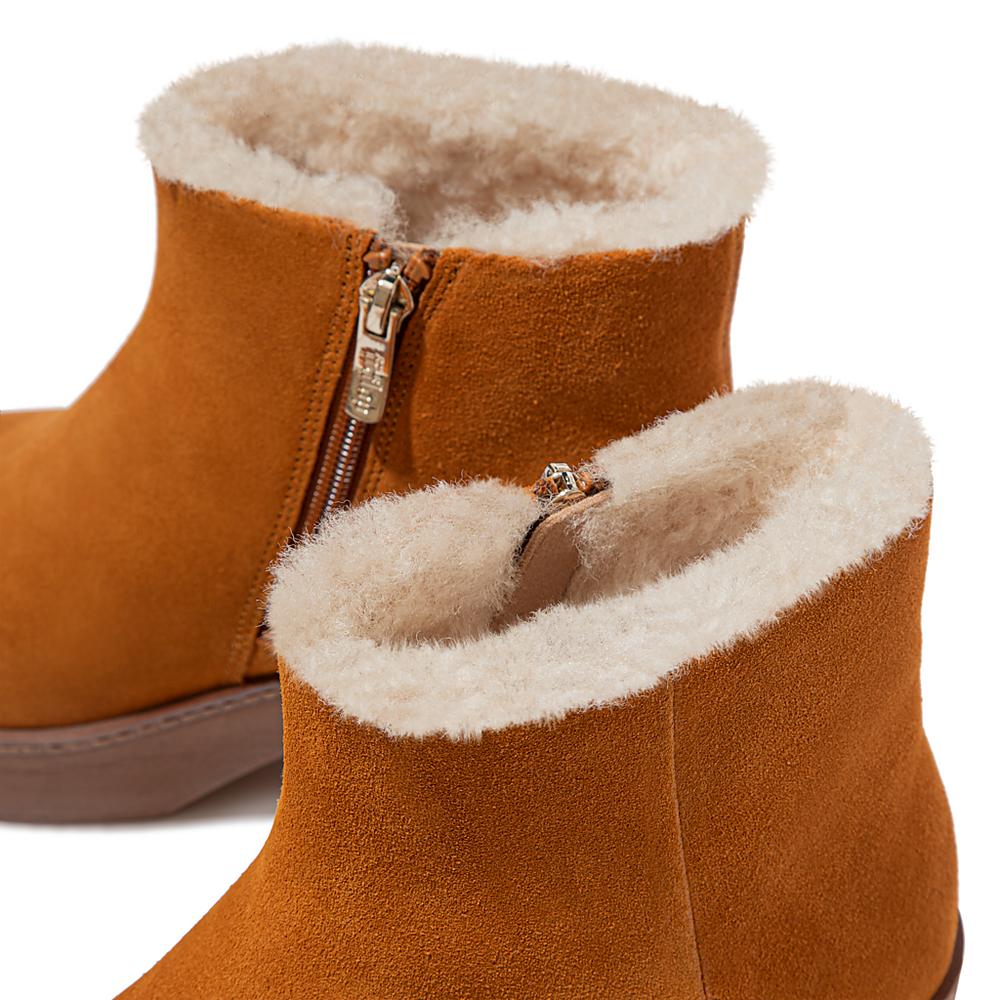 Light Brown Women's Fitflop PILAR Shearling-Lined Suede Ankle Boots | VN9250634