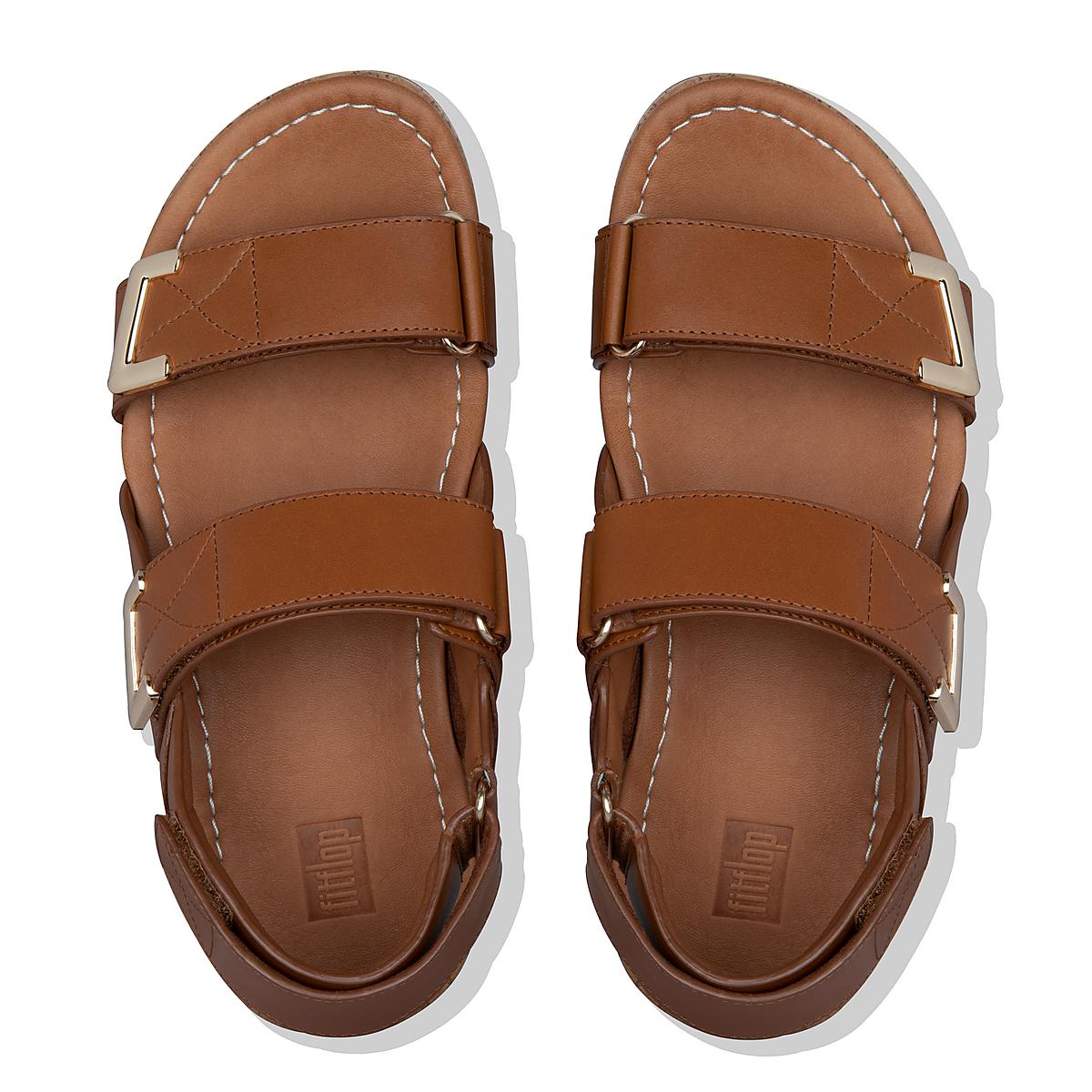 Light Brown Women's Fitflop REMI Adjustable Leather Sandals | TC8301962