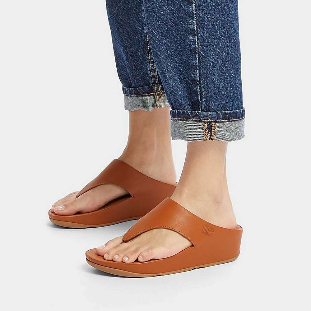 Light Brown Women's Fitflop SHUV Leather Toe-Post Sandals | OC2674803